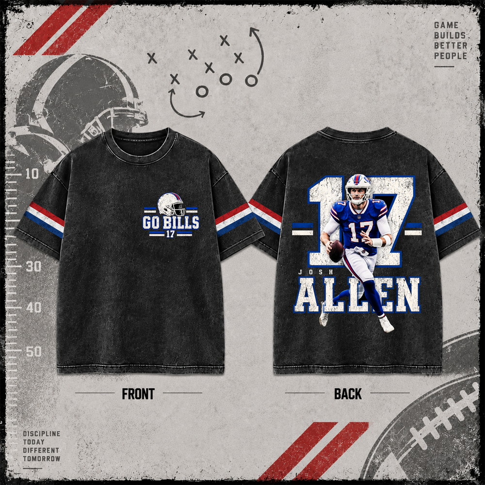 Josh Allen #17 | Premium NFL Player Graphic Acid Wash T-Shirt