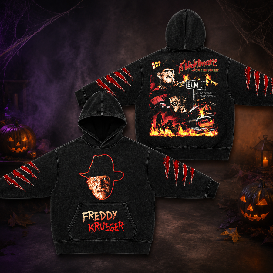 Freddy Krueger | Premium Halloween Vintage Acid Washed Hoodie Ver 2
