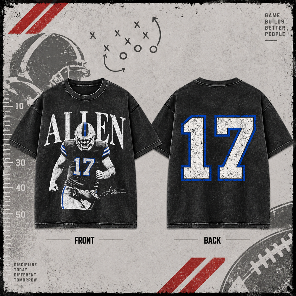 Josh Allen #17 | Premium NFL Player Graphic Acid Wash T-Shirt