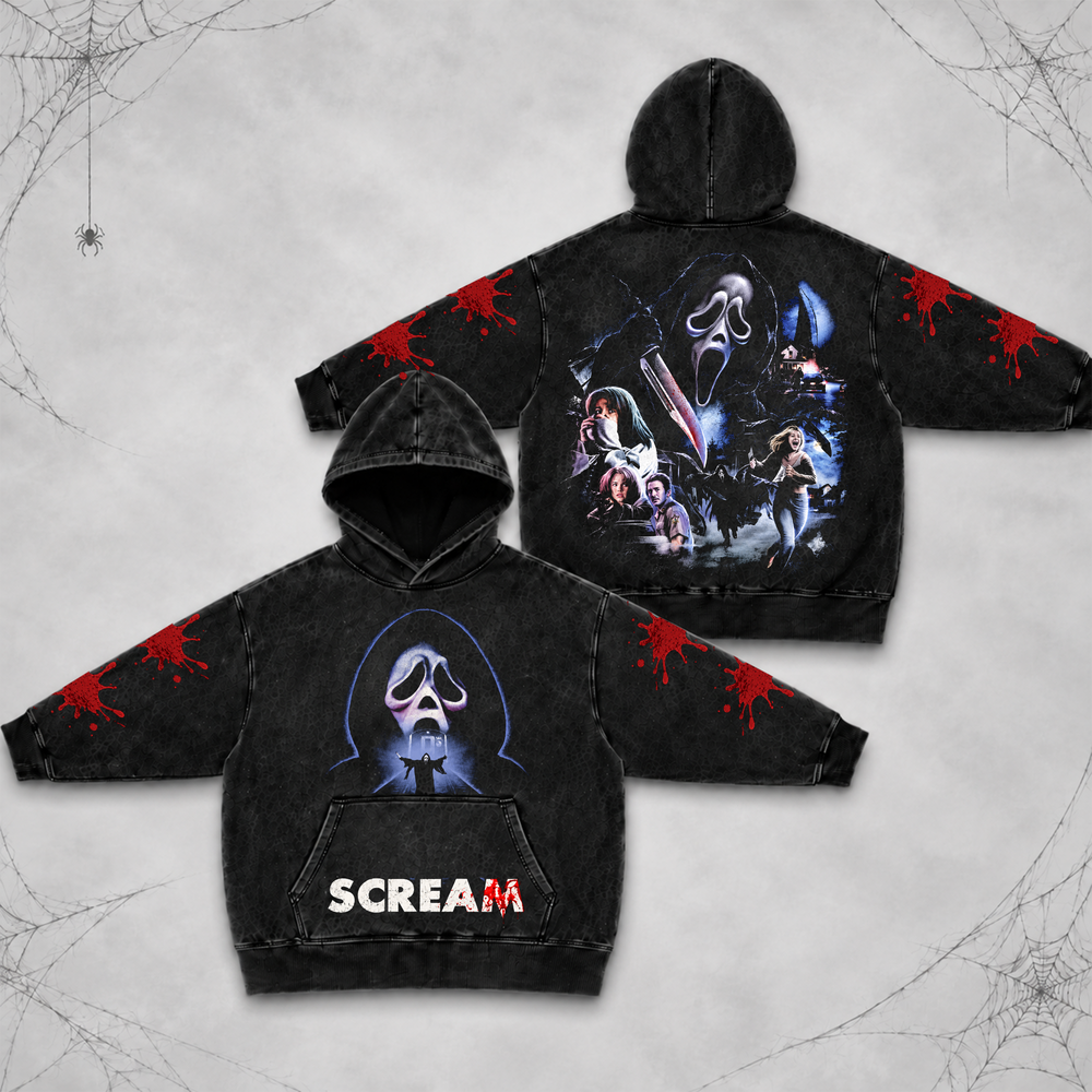 Ghostface Scream | Premium Halloween Vintage Acid Washed Hoodie Ver 9