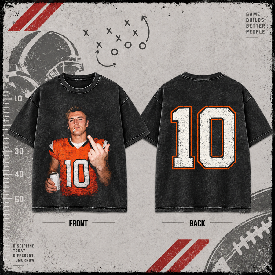 Bo Nix #10 | Premium NFL Player Graphic Acid Wash T-Shirt