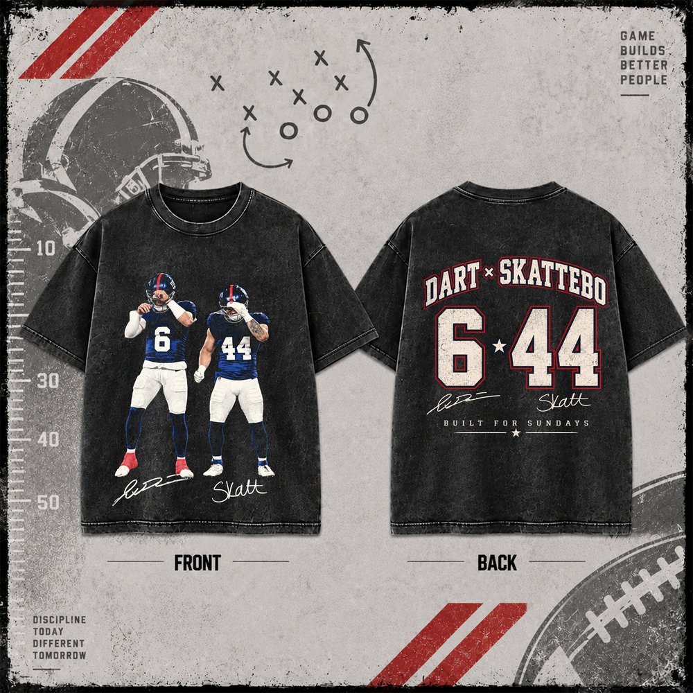 Jaxson Dart #6 x Cam Skattebo #44 | Premium NFL Player Graphic Acid Wash T-Shirt