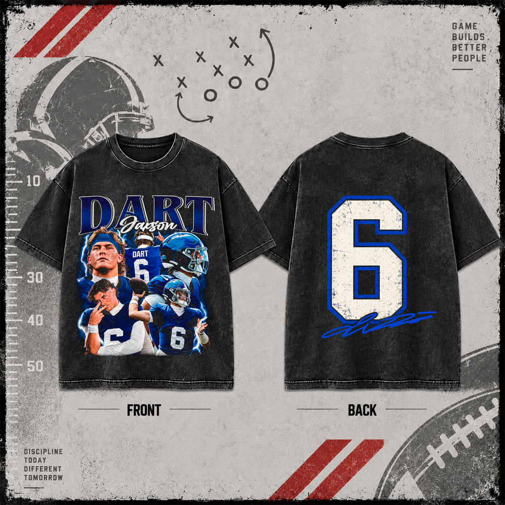 Jaxson Dart #6 | Premium NFL Player Graphic Acid Wash T-Shirt