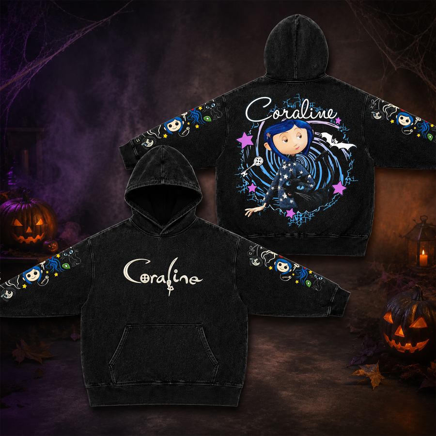 Coraline | Premium Halloween Vintage Acid Washed Hoodie