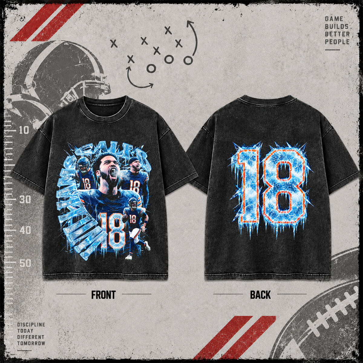 Caleb Williams #18 | Premium NFL Player Graphic Acid Wash T-Shirt