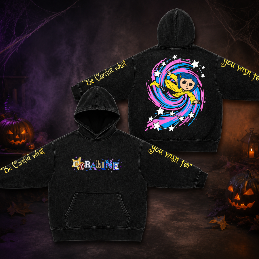 Coraline | Premium Halloween Vintage Acid Washed Hoodie Ver 2