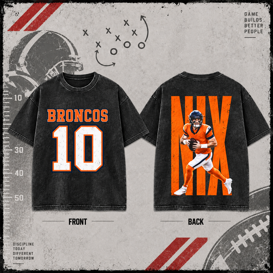 Bo Nix #10 | Premium NFL Player Graphic Acid Wash T-Shirt