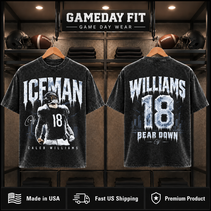 Caleb Williams #18 | Premium NFL Player Graphic Acid Wash T-Shirt