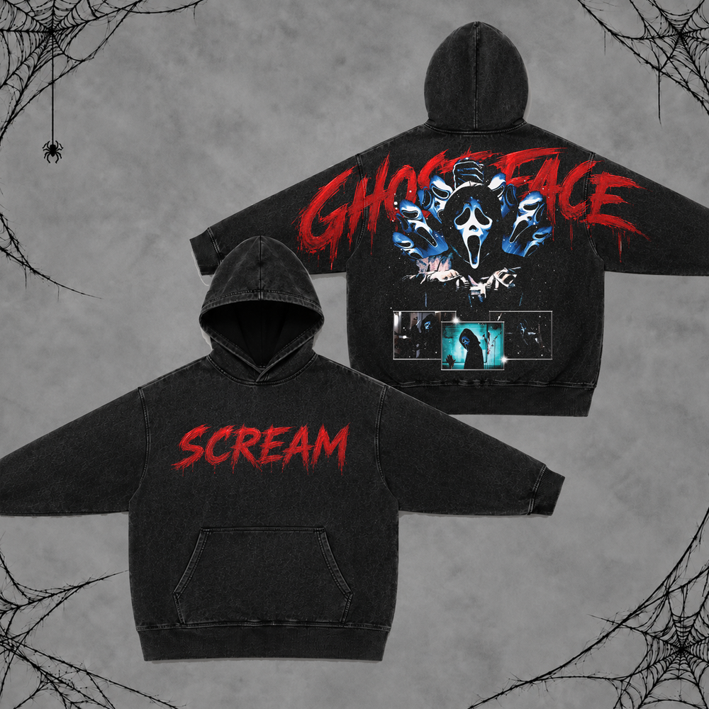 Ghostface Scream | Premium Halloween Vintage Acid Washed Hoodie Ver 5