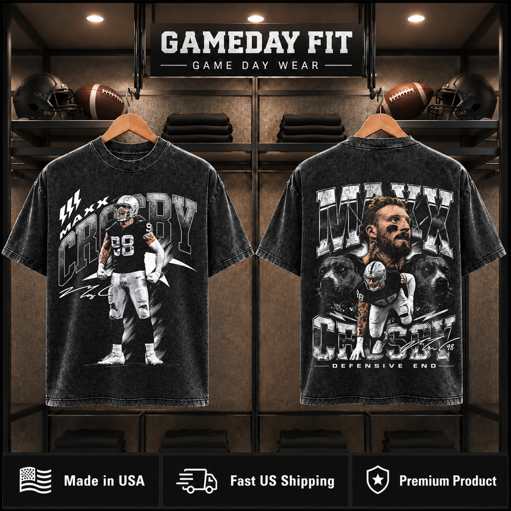Maxx Crosby #98 | Premium NFL Player Graphic Acid Wash T-Shirt