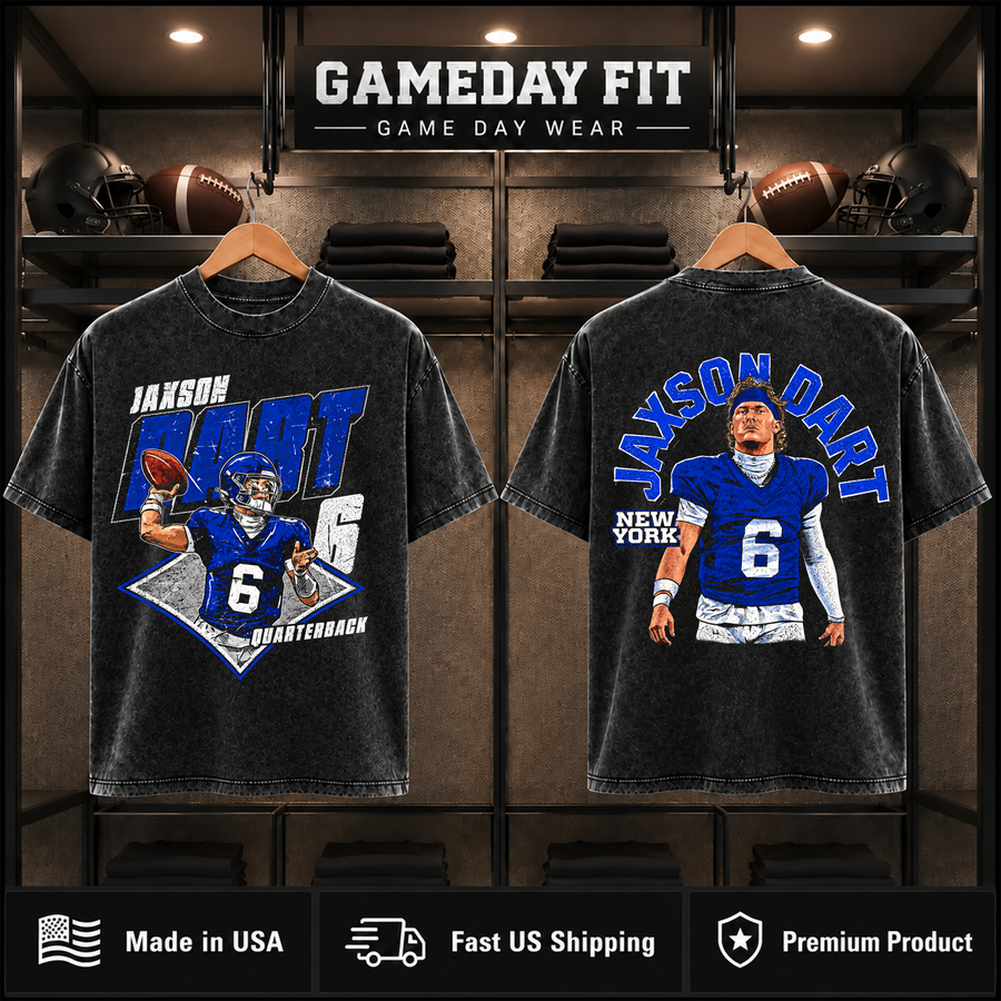 Jaxson Dart #6 | Premium NFL Player Graphic Acid Wash T-Shirt