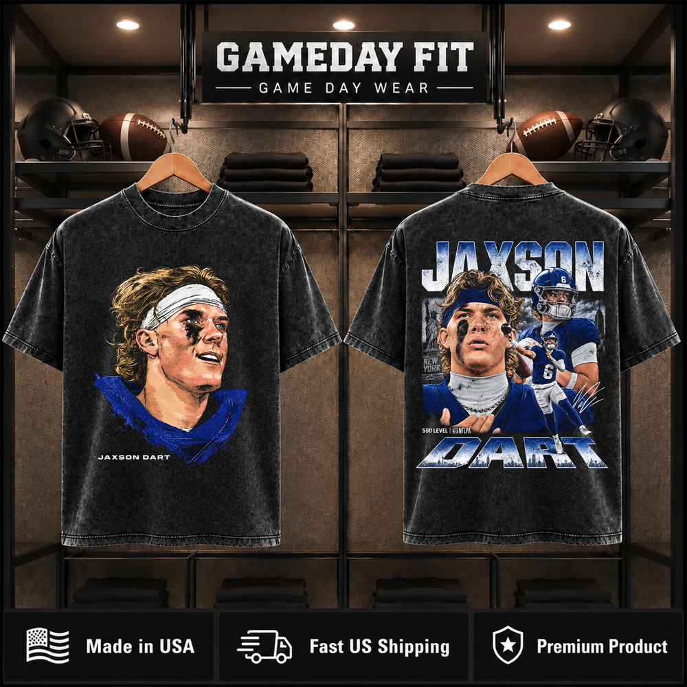 Jaxson Dart #6 | Premium NFL Player Graphic Acid Wash T-Shirt