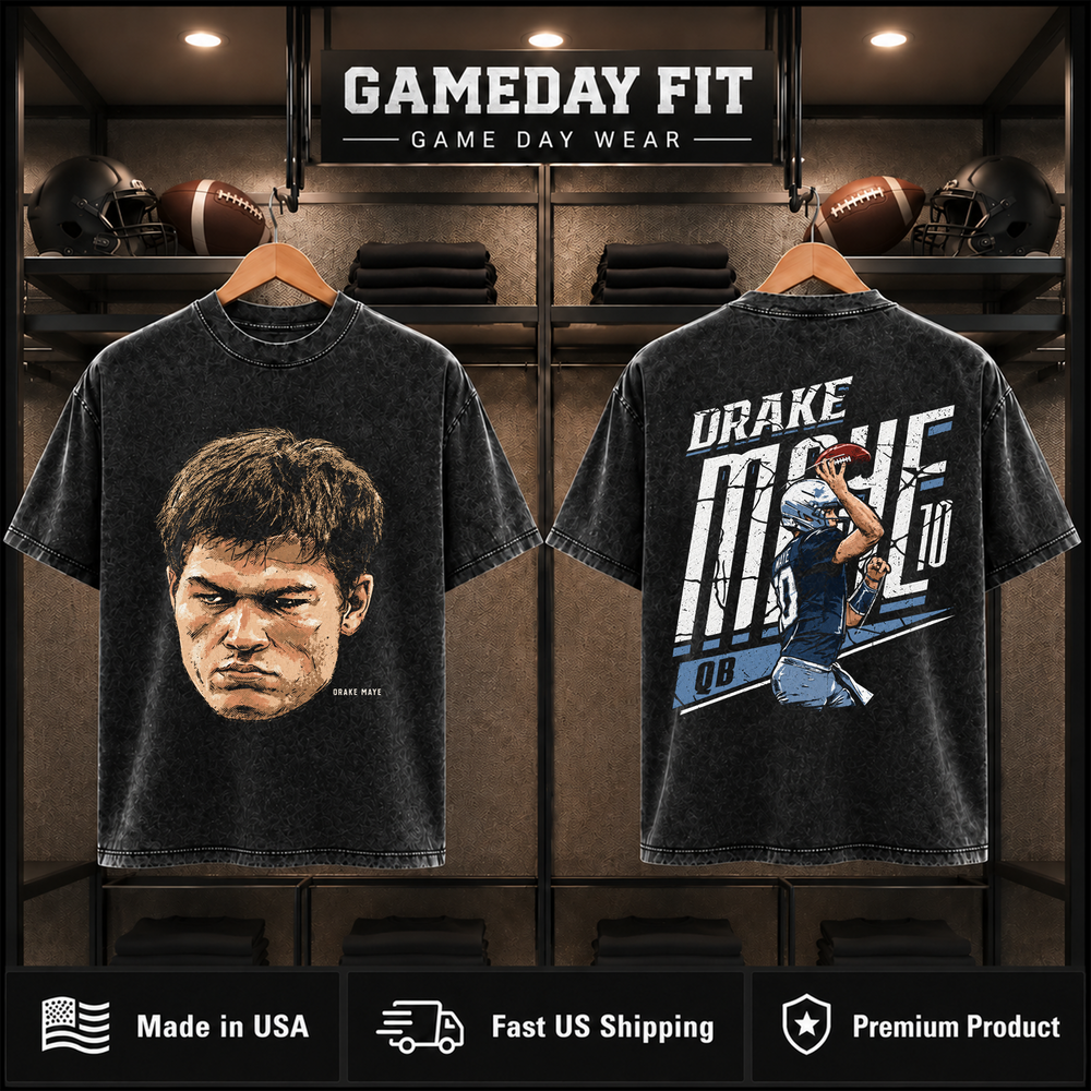 Drake Maye #10 | Premium NFL Player Graphic Acid Wash T-Shirt