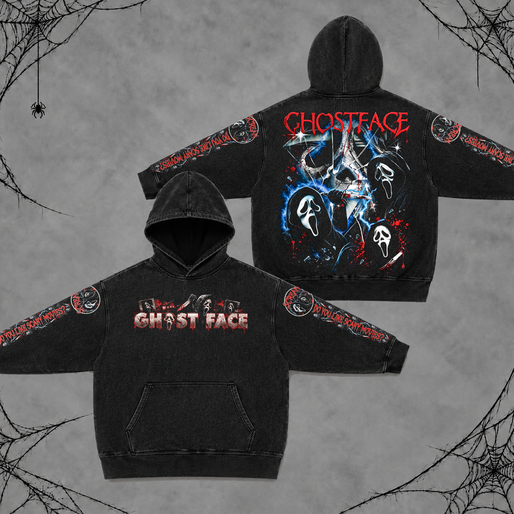 Ghostface Scream | Premium Halloween Vintage Acid Washed Hoodie Ver 2