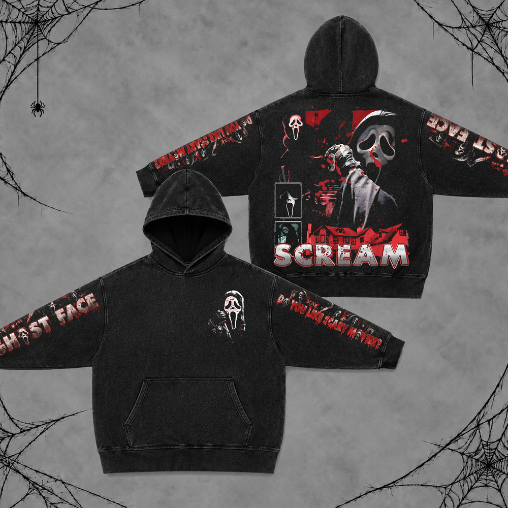 Ghostface Scream | Premium Halloween Vintage Acid Washed Hoodie Ver 3