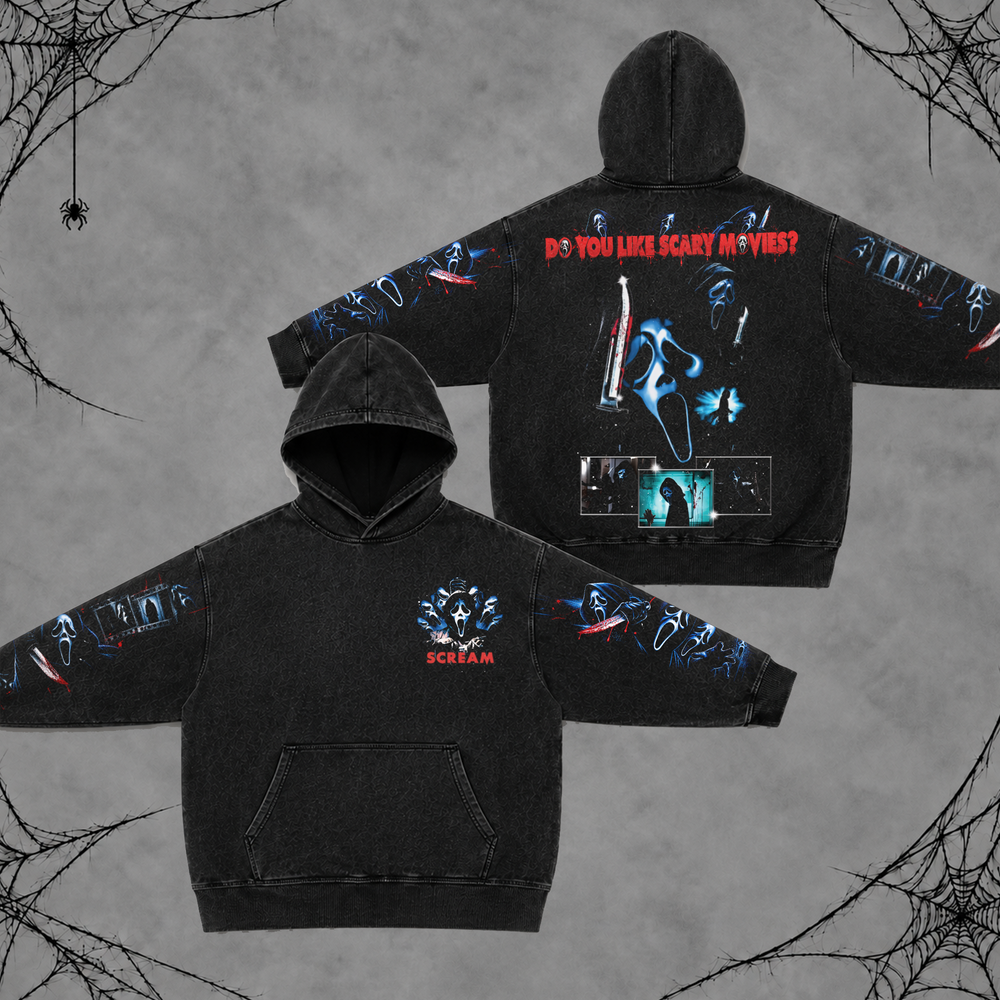 Ghostface Scream | Premium Halloween Vintage Acid Washed Hoodie Ver 4