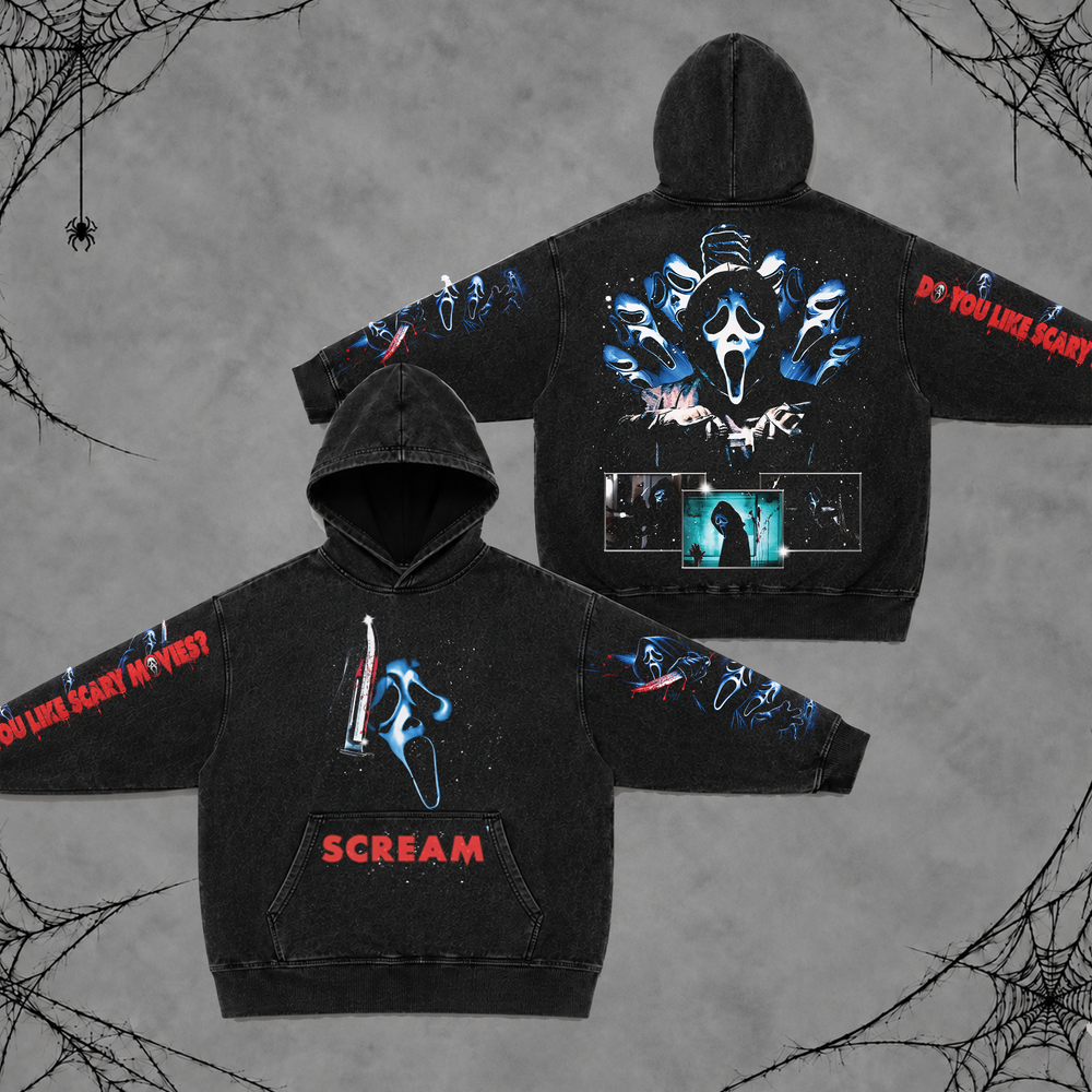 Ghostface Scream | Premium Halloween Vintage Acid Washed Hoodie