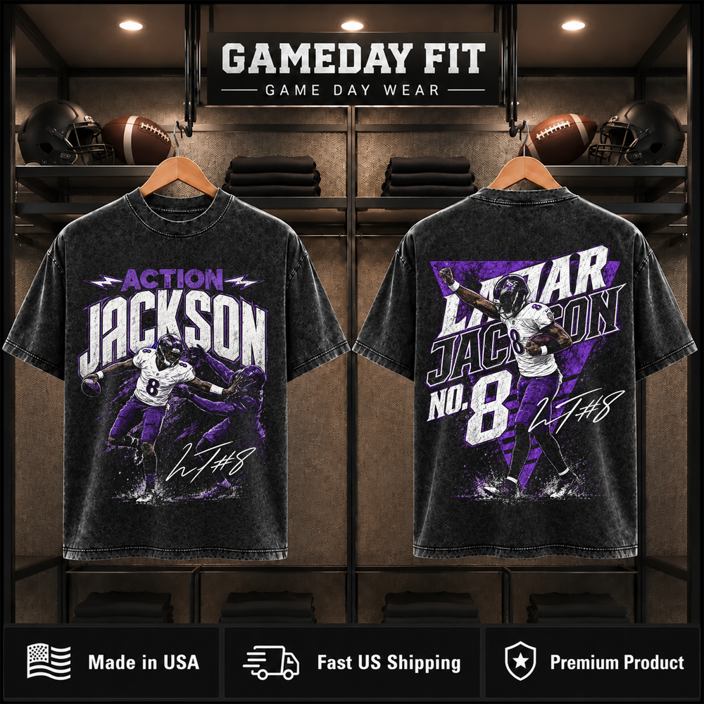 Lamar Jackson #8 | Premium NFL Player Graphic Acid Wash T-Shirt