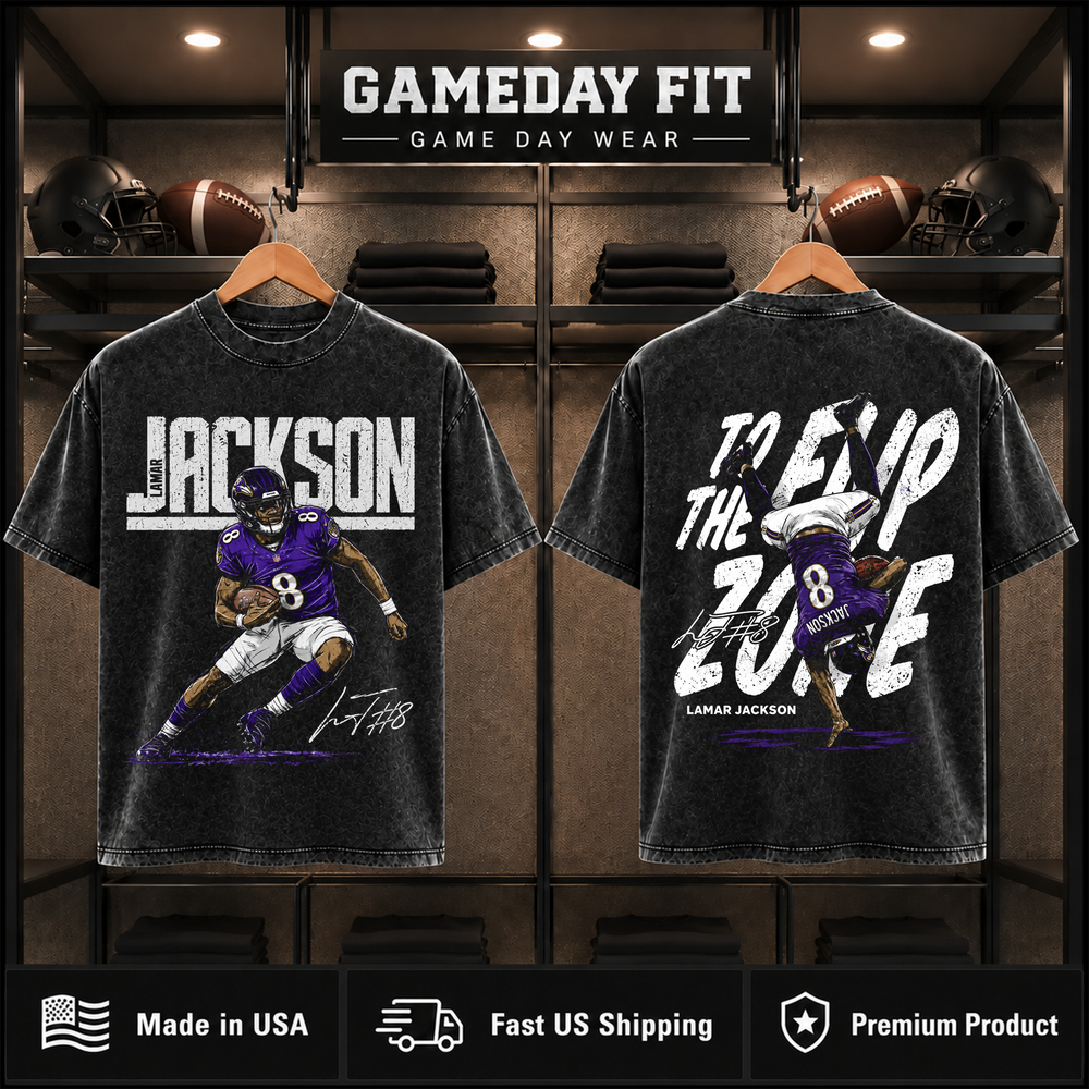 Lamar Jackson #8 | Premium NFL Player Graphic Acid Wash T-Shirt