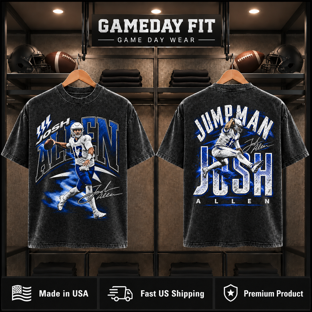 Josh Allen #17 | Premium NFL Player Graphic Acid Wash T-Shirt