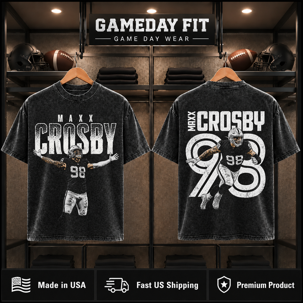 Maxx Crosby #98 | Premium NFL Player Graphic Acid Wash T-Shirt