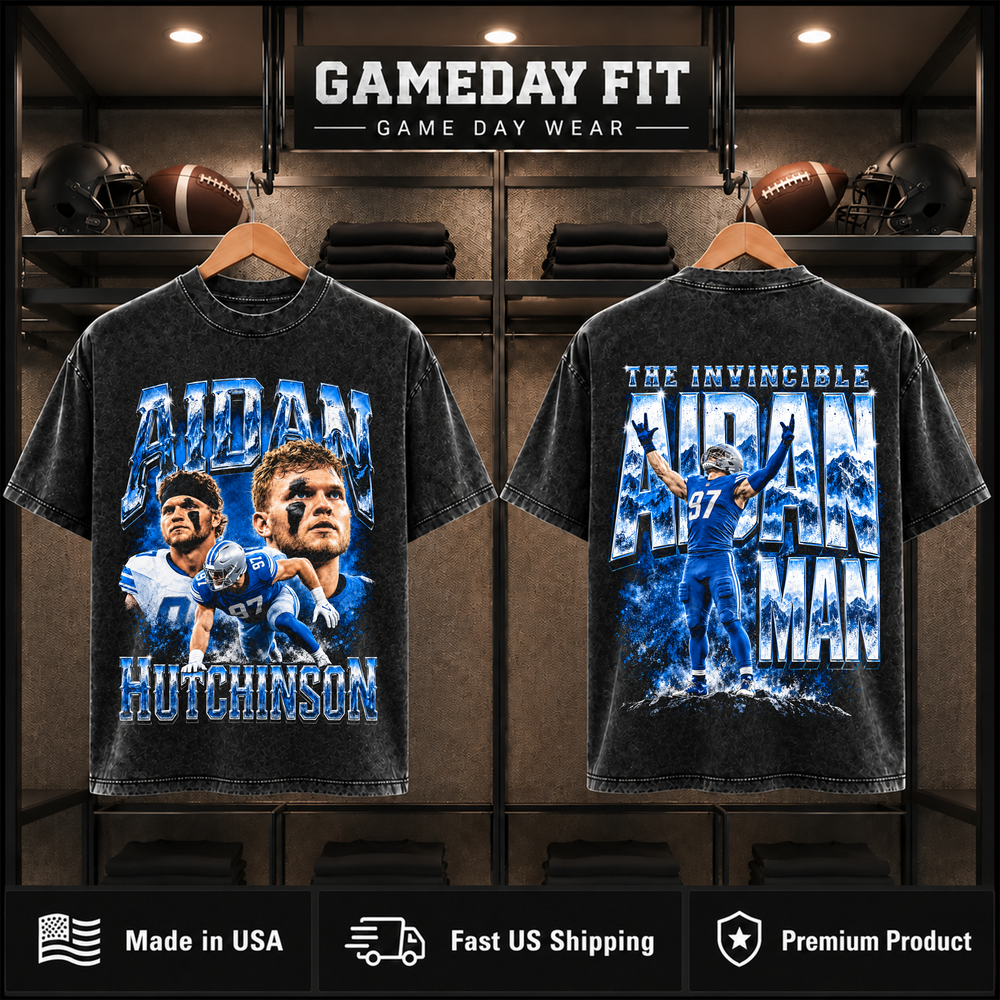 Aidan Hutchinson #97 | Premium NFL Player Graphic Acid Wash T-Shirt