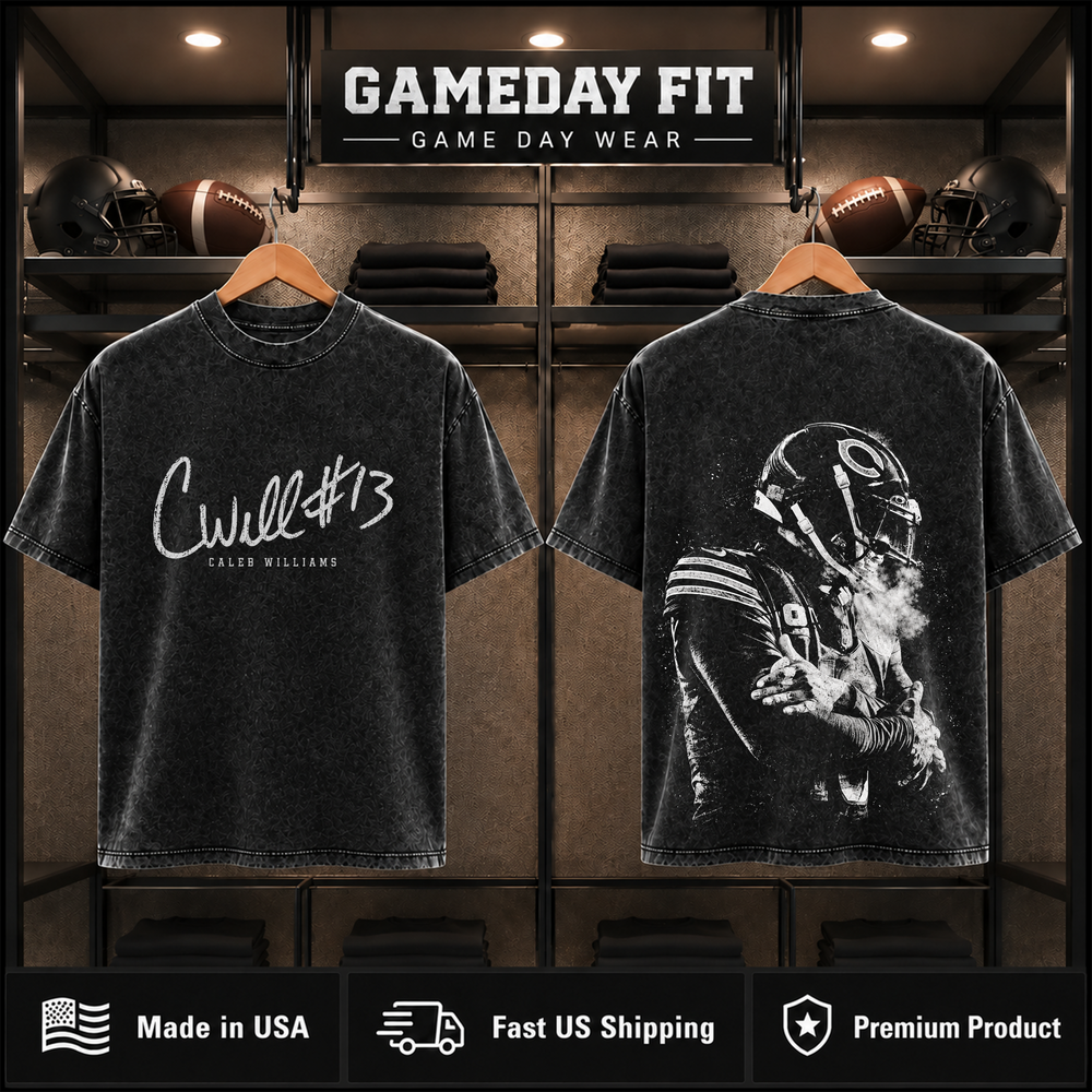 Caleb William #18 | Premium NFL Player Graphic Acid Wash T-Shirt