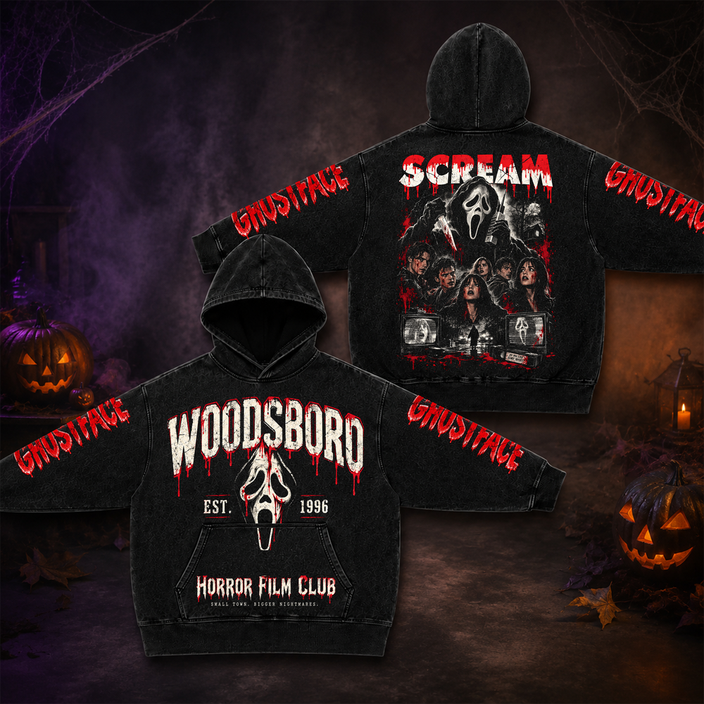 Ghostface Scream | Premium Halloween Vintage Acid Washed Hoodie Ver 7